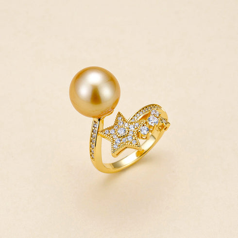 Shooting Star Golden Pearl Open Ring
